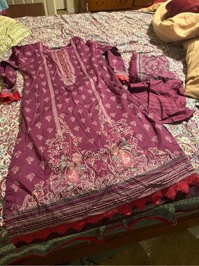 Purple Floral Embroidered Tunic Dress mausummery brand sz medium
